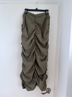 Olive Green Ruched long Skirt